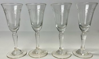 Vintage Etched Glass Cordial Stemmed Glasses (4)
