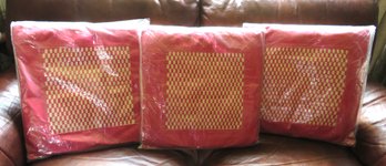 Trio Of Leather Woven Fuchsia  Pillows New 2 Of 2