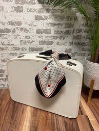Vintage White Suitcase With Jaunty Scarf
