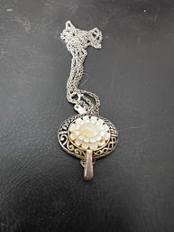 Unique Sterling Artisan Pendant Necklace With Crystal Daisy Relief