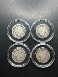 4 Barber Silver Dimes 1905, 1906, 1907, 1908