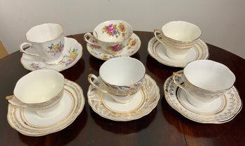 6 Beautiful Bone China Teacups ~ 4 Crownford, Royal Chelsea & Royal Standard