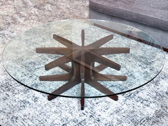 A Glass Coffee Table With Modern 'Campfire' Walnut Base  By Team 7