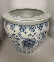 Porcelain Chinese Fish Bowl Blue And White Florals. Ral B - E2