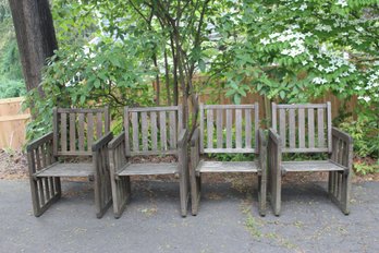 Set Of Four Weathered Teak Armchairs