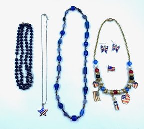 Grouping Of Patriotic And Glass Bead Jewelry
