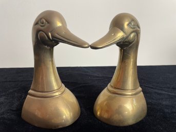 Vintage Set Of Brass Duck Mantelpiece Bookends