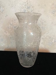 Large Floral Etched Glass Vase