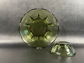 A Vintage Chip-N-Dip Set In Green Pressed Glass