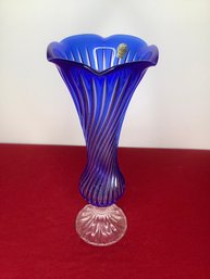 Cristal D' Arques Lead Crystal Blue Swirl Vase