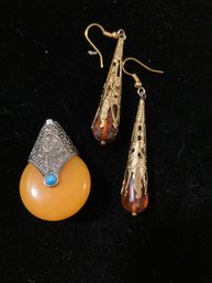 Pair Of Earrings And  Pendent