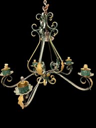 Large Green And Gold 5 Arm Chandelier