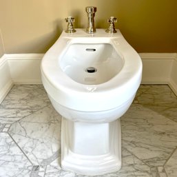 A Toto Clayton Deck Mount Vertical Spray Flushing Rim Bidet - Newport Brass Fixtures