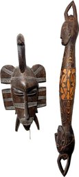 A Vintage African Mask And Carving, Likely Senofu