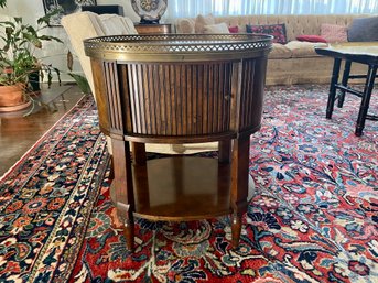 Fabulous Baker Furniture Oval End Table With Brass Gallery & Accordion Door