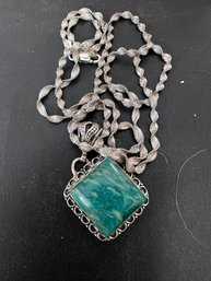 Green Stone Pendant On Sterling Chain