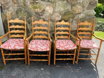 Vintage Ladder Back Wooden Chairs With Cushions