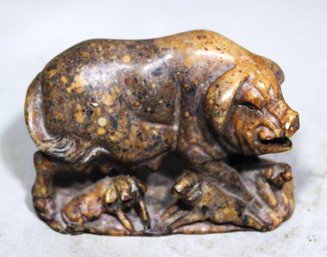 Antique Chinese Carved Soapstone Figure Of A Pig Family