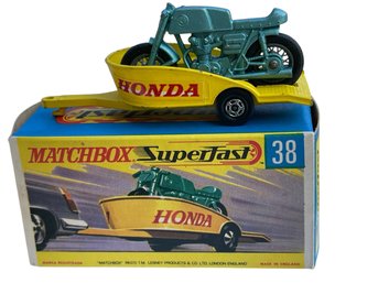 Matchbox Blue Bike #38 Honda Motorcycle With Yellow Trailer (read Description)