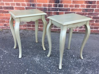 Lovely Pair Of ETHAN ALLEN Side / Wine Tables - Sage Green Color With Lightly Distressed Finish - NICE !