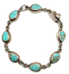 Vintage Sterling Silver Turquoise Tear Drop Shaped Linked Bracelet