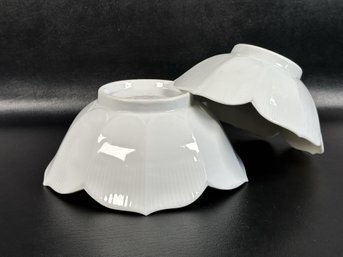 A Pair Of Lotus Bowls In White Ceramic