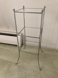 Silver Toned Metal And Glass Display Shelf