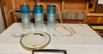 Lot Of Three Mid Century Frosted Glass Hanging Lamps - Note Chip And Crack In Pictures