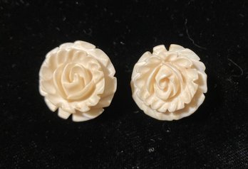 Pair Of Carved Ivory Earings Purchased In Africa In 1969 Prior To Band