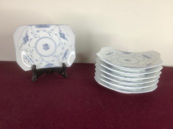 Blue And White Appetizer Dish Set Floral Pattern
