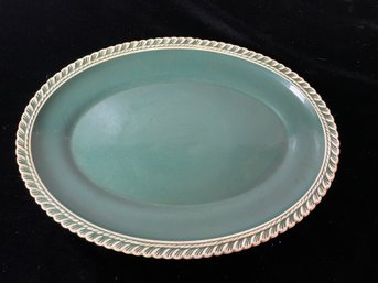 Vintage Harker Pottery Corinthian Teal Green Oval Serving Platter