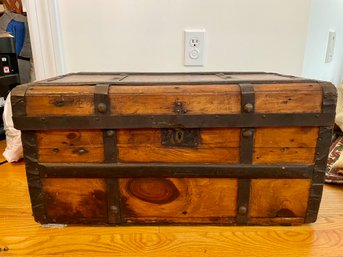 Small Antique Wood Immigrant Trunk, Circa Late 1800s