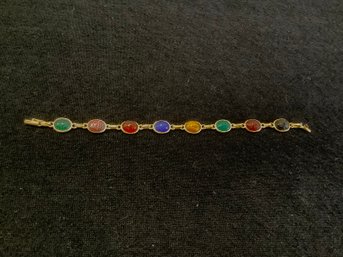 14k Gold Multicolored Carved Stone Bracelet #10