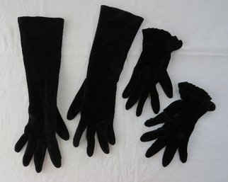 2 Pairs Of Black Stretch Velour Dress Gloves