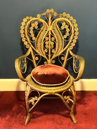 Vintage Wicker And Rattan Chair And Ottoman