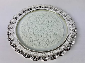 Round Silver Tray With Doily Between Glass