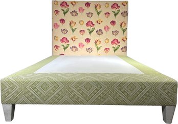 A Modern Full Platform Bedstead IN Attractive Upholstered Print
