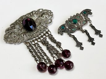 A Pair Of Vintage Brooches In Victorian Style