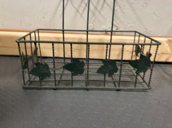 2 Metal Railing/window Plant Box Holders In Green With A Leaf Motif Around Sides