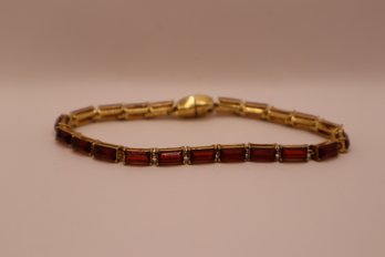 Monet Gold Tone With Red Rhinestone Bracelet And Magnetic Clasp
