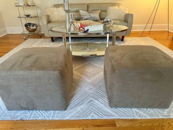 Pair Taupe Suede Style Cube Ottomans