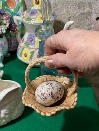 1984 Ceramic Tiny Ceramic Basket & Lifesize Removable Egg