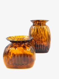 Vintage Pair Of Graduated Amber Tortoise Canisters