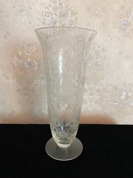Tall Glass Etched Vase