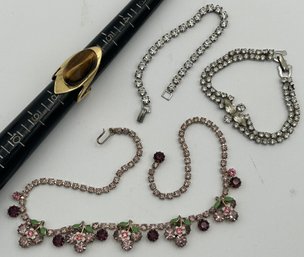 Fine Vintage Jewelry Lot- Includes RARE WEISS Pink Flower And Enamel Necklace