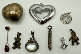 9 Sterling Silver Pendants & Charms, Marked 925 Or Sterling