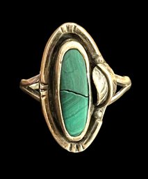 Vintage Mexican GF15 Sterling Silver Malachite Ring, Size 7