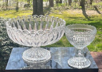 Two  Vintage Ribbed Crystal Pedestal Bowls
