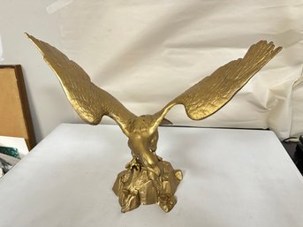 Gold Painted Cast Iron Beautiful Vintage Brass Eagle With Spread Wings - Sculpture / Figurine /Statue. MikK-E2