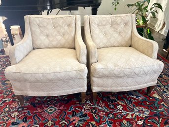 Pair Of Vintage Cream Custom Upholstered Arm Chairs